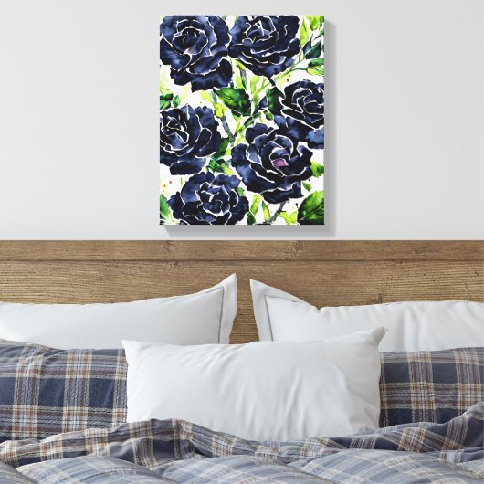 Black Rozen Flowers Gothic Art Waterverf schildere Canvas Afdruk (Insitu (Slaapkamer))