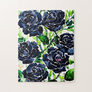 Black Rozen Flowers Gothic Art Waterverf schildere Legpuzzel