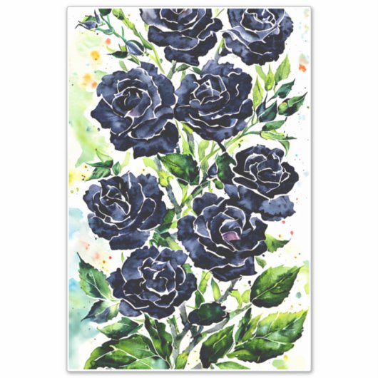 Black Rozen Flowers Gothic Art Waterverf schildere Sticker (Voorkant)