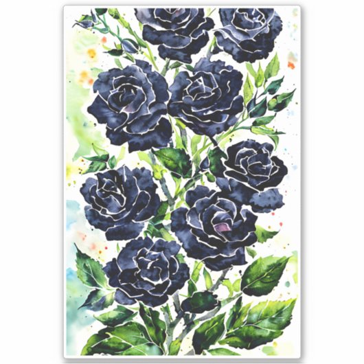 Black Rozen Flowers Gothic Art Waterverf schildere Sticker (Voorkant)