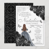 Black Rozen Silver Butterfly Princess Quinceañera Kaart (Voorkant / Achterkant)