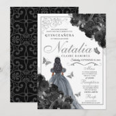 Black Rozen Silver Butterfly Princess Quinceañera Kaart (Voorkant / Achterkant)