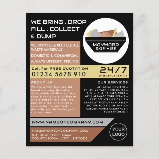 Black Rubbish Skip, Skip/Dumpster Company Flyer (Voorkant)