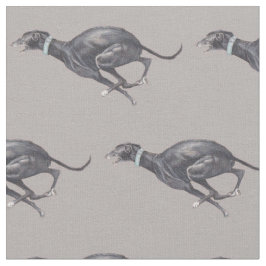 Black Running Greyhound op Grey Dog Art Fabric Stof