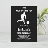 Black Running Soccer Birthday Invitations Kaart (Staand voorkant)