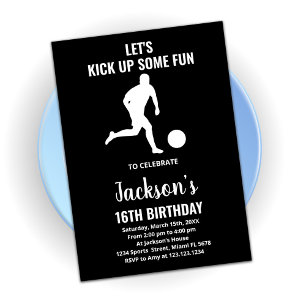 Black Running Soccer Birthday Invitations Kaart