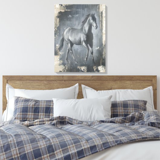 Black Running Stallion Canvas Afdruk (Insitu (Slaapkamer))
