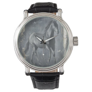 Black Running Stallion Horloge