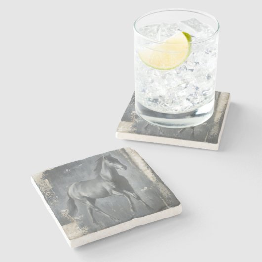 Black Running Stallion Stenen Onderzetter (Zijkant)