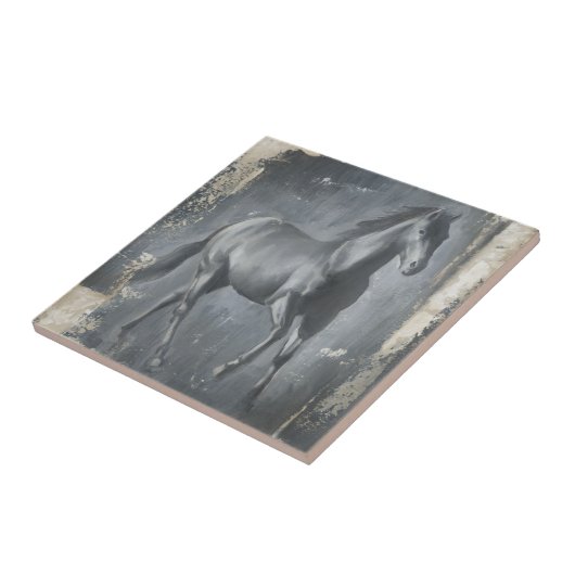 Black Running Stallion Tegeltje (Zijkant)