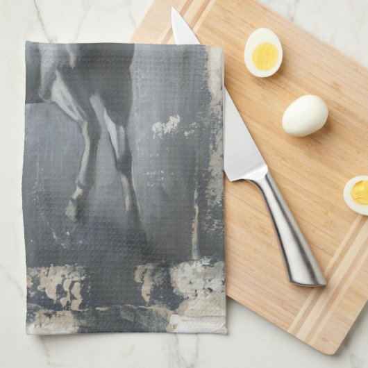 Black Running Stallion Theedoek (Quarter Fold)