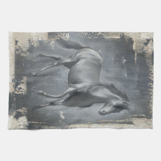 Black Running Stallion Theedoek (Horizontaal)