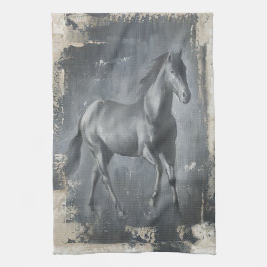 Black Running Stallion Theedoek (Verticaal)