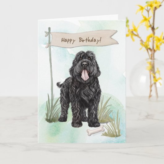 Black Russian Terrier Breed Under Birthday Sign Kaart (Gele Bloem)