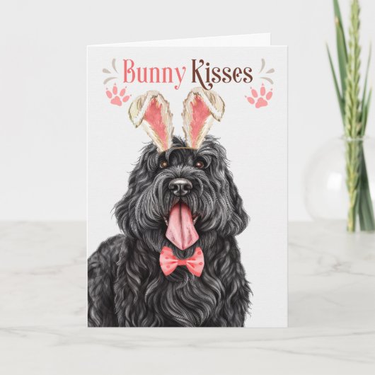 Black Russian Terrier Dog in Bunny Ears for Easter Feestdagen Kaart (Voorkant)