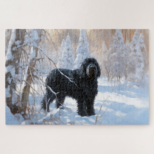 Black Russian Terrier Laat het Sneeuwen Kerstmis Legpuzzel (Horizontaal)