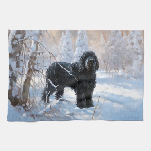 Black Russian Terrier Laat het Sneeuwen Kerstmis  Theedoek (Horizontaal)