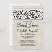 Black Rustic Burlap Linen Bridal Shower Kaart (Voorkant)