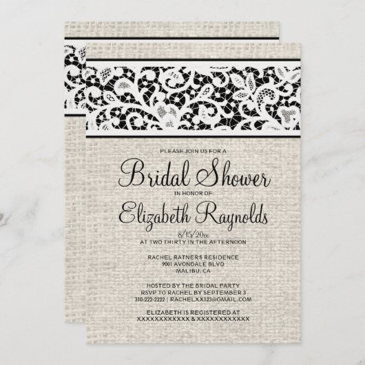 Black Rustic Burlap Linen Bridal Shower Kaart (Voorkant / Achterkant)