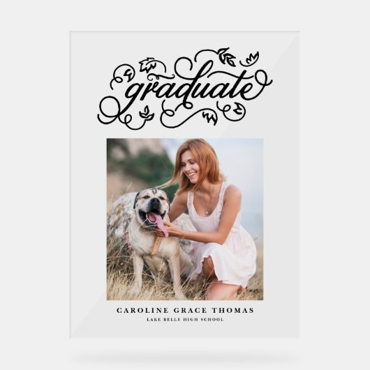 Black Rustic Calligraphy Afstuderen Foto Acryl Bord (Voorkant)