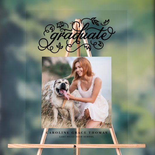 Black Rustic Calligraphy Afstuderen Foto Acryl Bord (Neutraal)