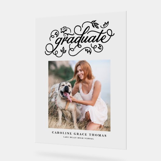 Black Rustic Calligraphy Afstuderen Foto Acryl Bord (Hoek)