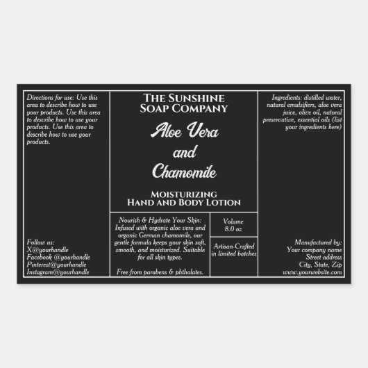 Black rustic cosmetics bottle label 4 oz 8 oz (Voorkant)