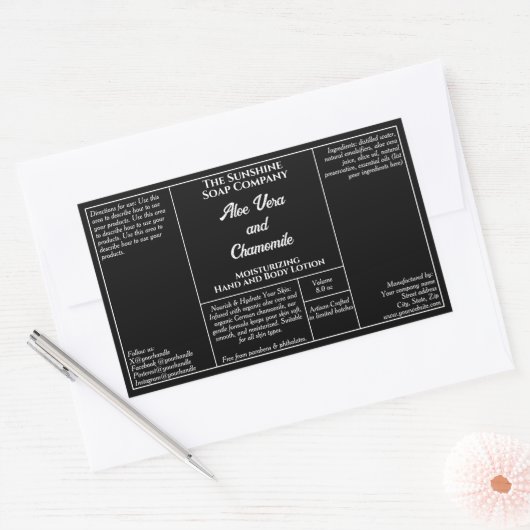 Black rustic cosmetics bottle label 4 oz 8 oz (Envelop)