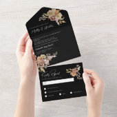 Black Rustic Floral All in One Wedding Invite Uitnodiging (Afscheurbaar)