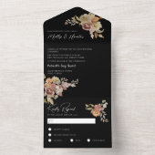 Black Rustic Floral All in One Wedding Invite Uitnodiging (Binnen)