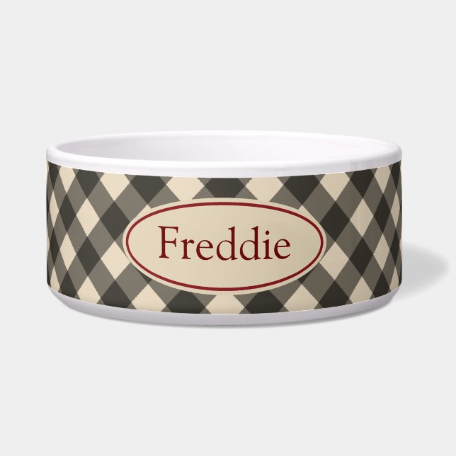 Black Rustic Gingham Pet Bowl Voerbakje (Voorkant)