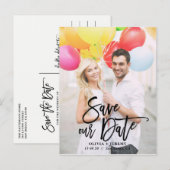 Black Rustic Hand met foto's opslaan onze datum Aankondigingskaart (Voorkant / Achterkant)