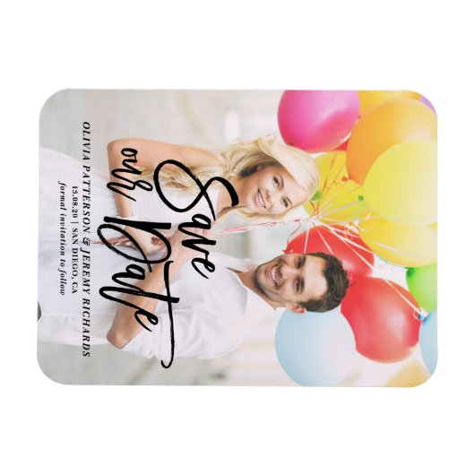 Black Rustic Hand met foto's opslaan onze datum Magneet (Horizontaal)