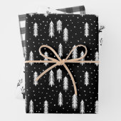 Black Rustic Holiday Pattern Bossen Trees geplakt Inpakpapier Vel (In situ)