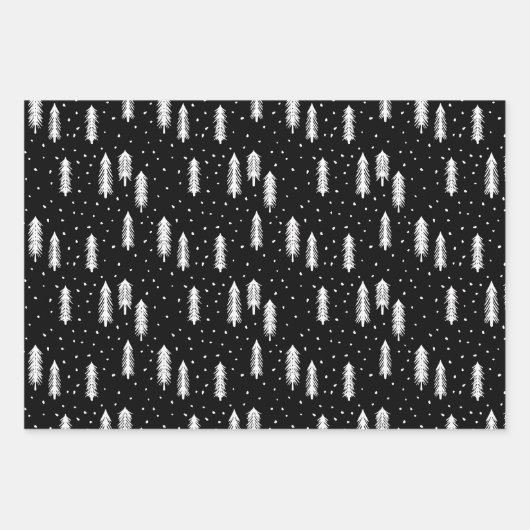 Black Rustic Holiday Pattern Bossen Trees geplakt Inpakpapier Vel (Voorkant)