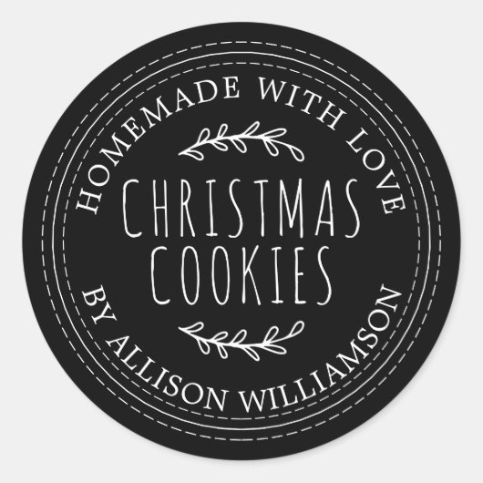 Black Rustic Homemade Christmas Cookies Ronde Sticker (Voorkant)
