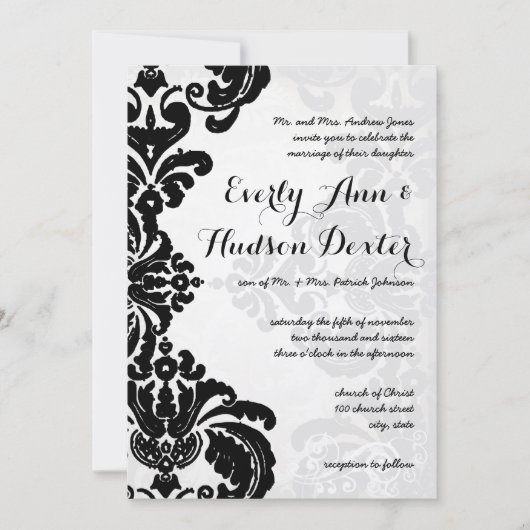 Black Rustic Luxe  Damask Wedding Kaart (Voorkant)