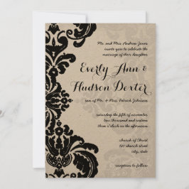 Black Rustic Luxe  Damask Wedding Kaart