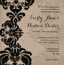 Black Rustic Luxe  Damask Wedding Kaart