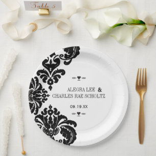 Black Rustic Luxe Damask Wedding Papieren Bordje