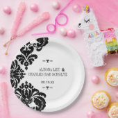 Black Rustic Luxe  Damask Wedding Papieren Bordje (Feest)