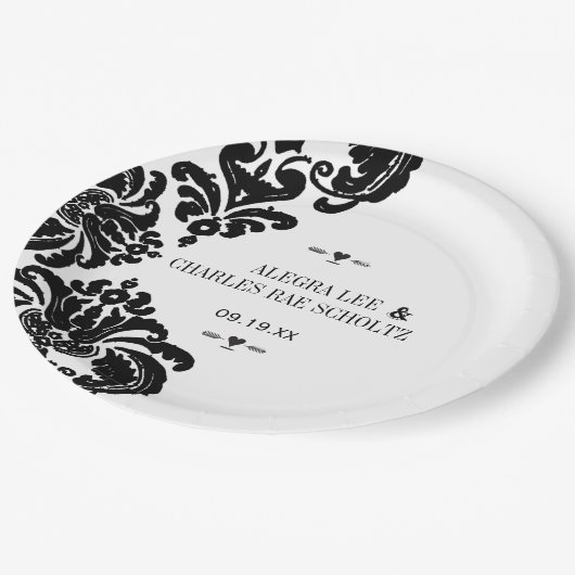 Black Rustic Luxe Damask Wedding Papieren Bordje (Gekanteld)