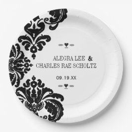 Black Rustic Luxe  Damask Wedding Papieren Bordje