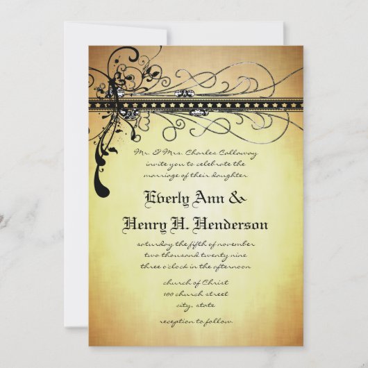 Black Rustic Medieval Swirls Wedding Invitation Kaart (Voorkant)
