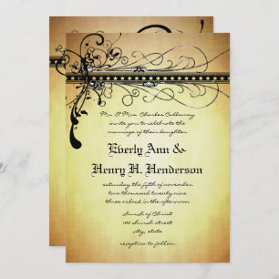 Black Rustic Medieval Swirls Wedding Invitation Kaart