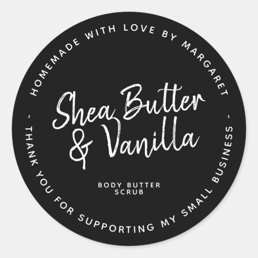 Black Rustic Script Homemade Business Package Seal Ronde Sticker (Voorkant)