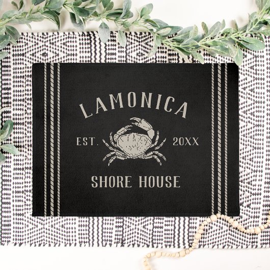 Black | Rustic Shore House Personalized Crab Deurmat
