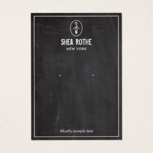 Black Rustic Stamp Monogram Earring Display Card Visitekaartje