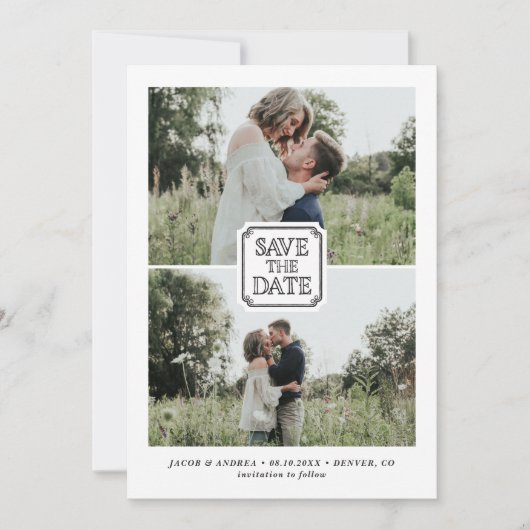 Black Rustic Two-foto's opslaan van de datum aanko Kaart (Voorkant)