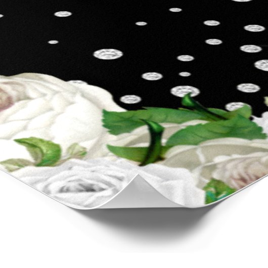 Black Rustic White Roses String Lights Welkom Poster (Hoek)